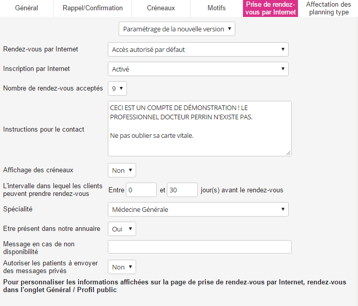fonctionnalités prise de rendez-vous par Internet